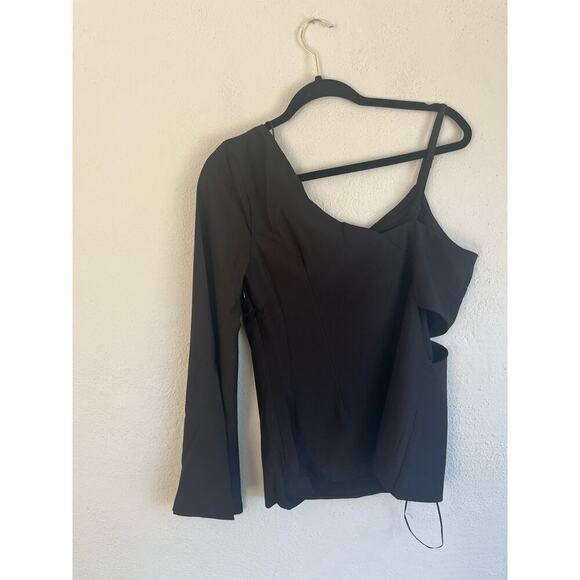 Anthropologie Endless Rose Woman Black One Shoulder Long Bell Sleeve Top… - Picture 5 of 6